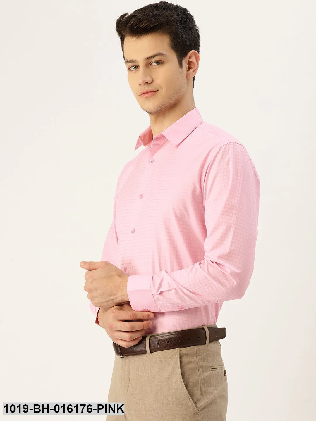 Men's Cotton Pink Checked Formal Shirt - Sojanya