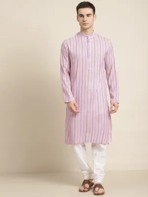 Men's Cotton Pink Kurta & White Churidar Pyjama Set - Sojanya