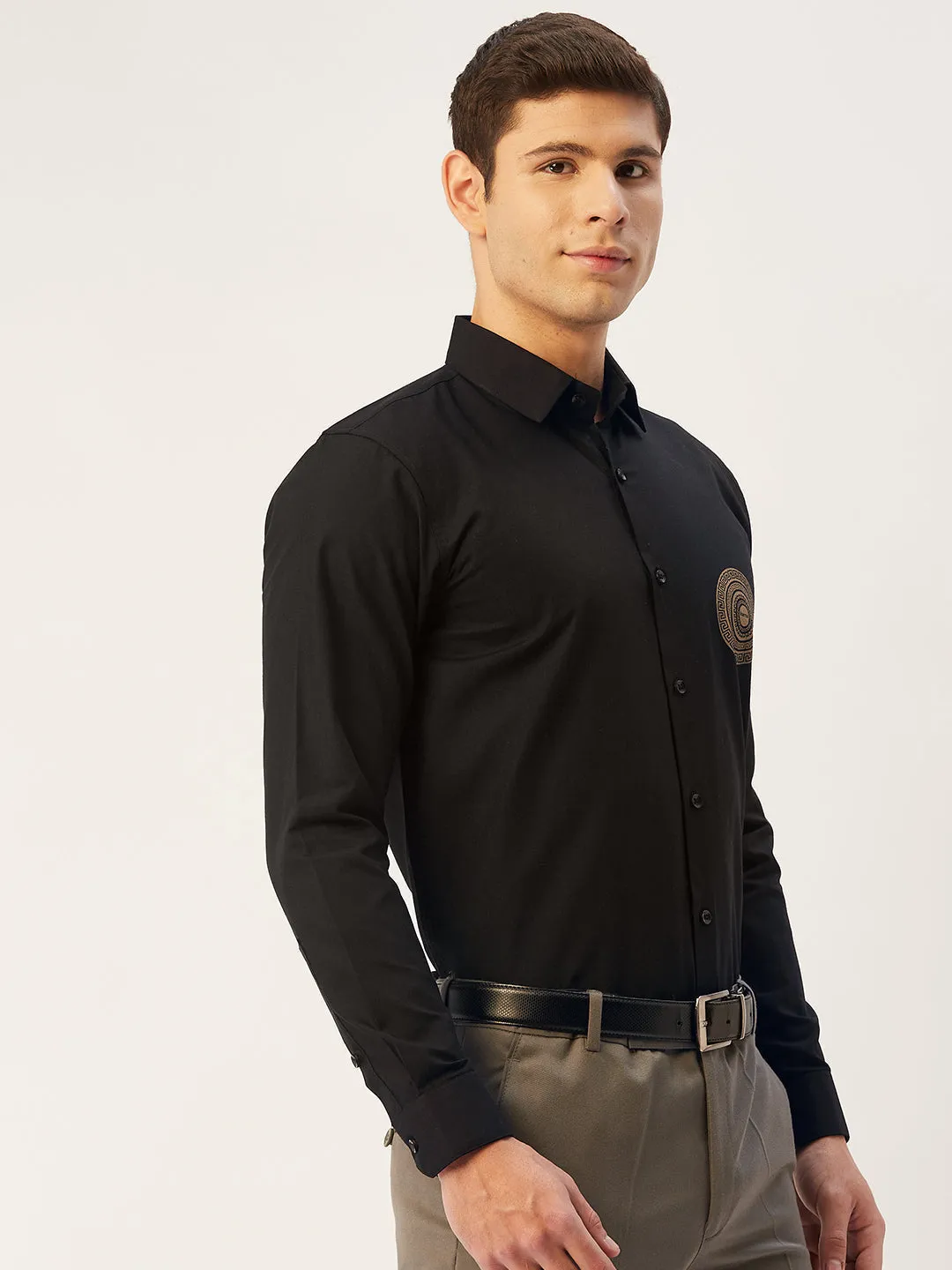 Men's Cotton Printed Formal Shirts ( SF 807Black ) - Jainish