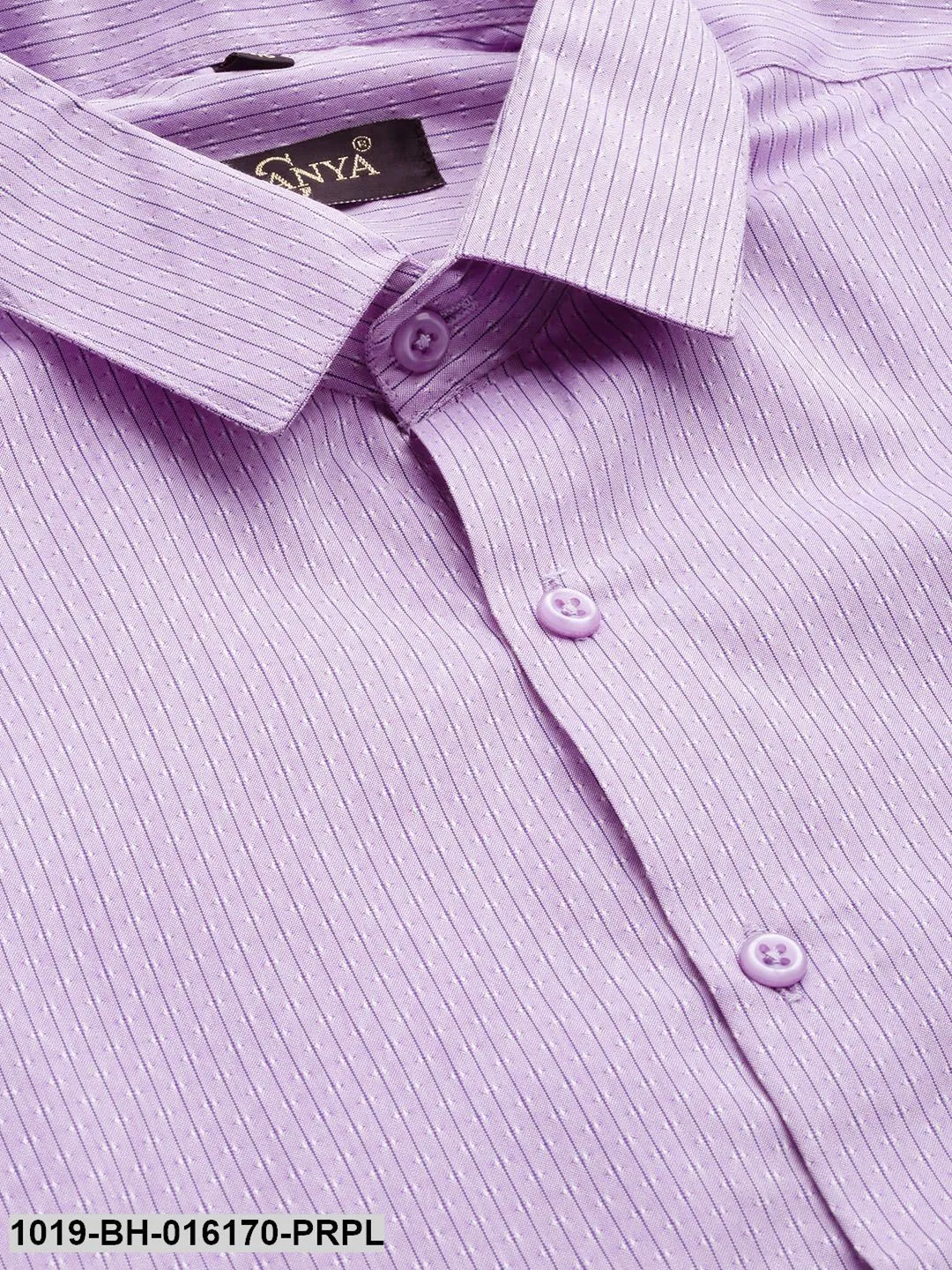 Men's Cotton Purple & Off White Striped Formal Shirt - Sojanya