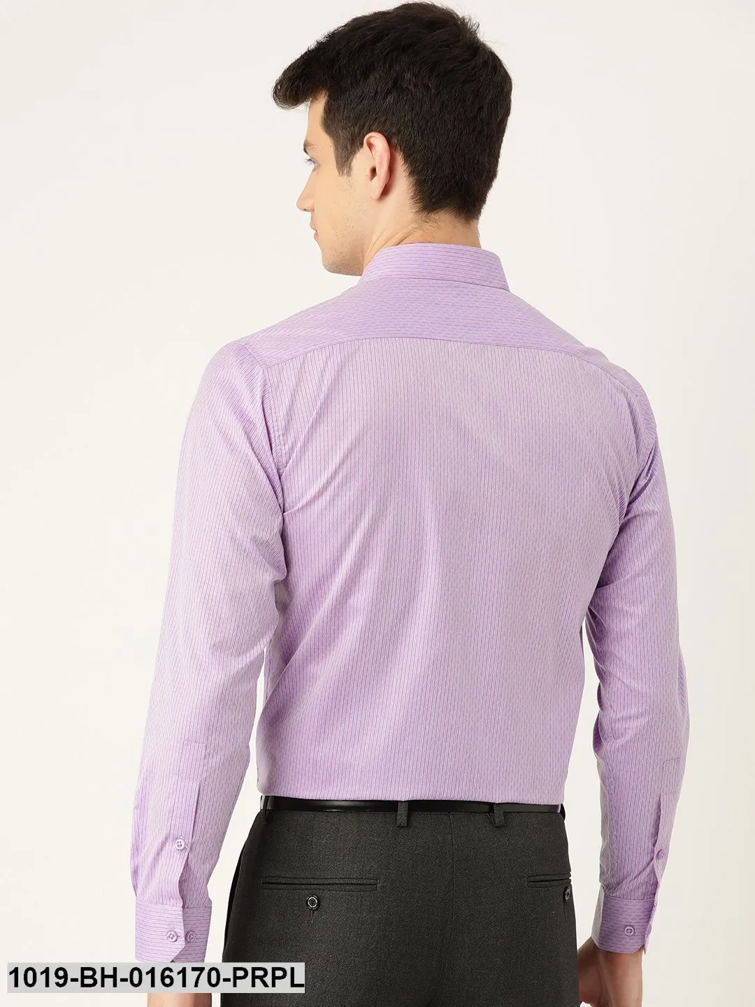 Men's Cotton Purple & Off White Striped Formal Shirt - Sojanya