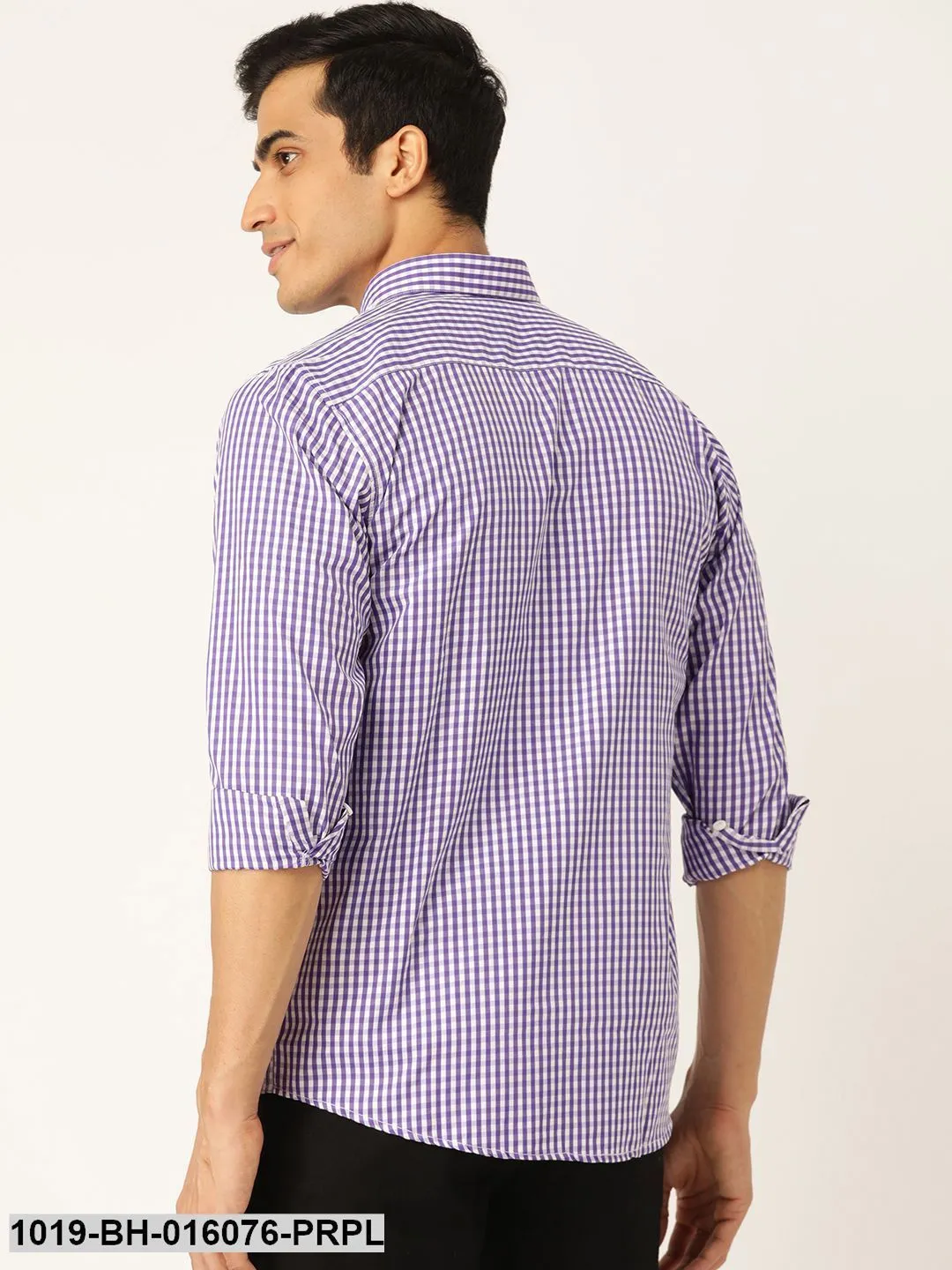 Men's Cotton Purple & White Checked Casual Shirt - Sojanya