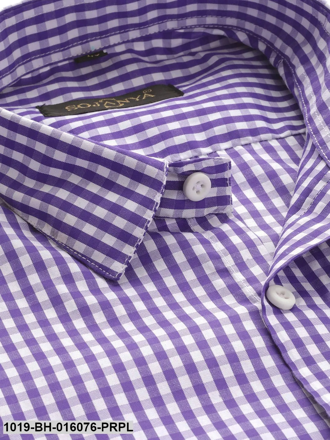 Men's Cotton Purple & White Checked Casual Shirt - Sojanya