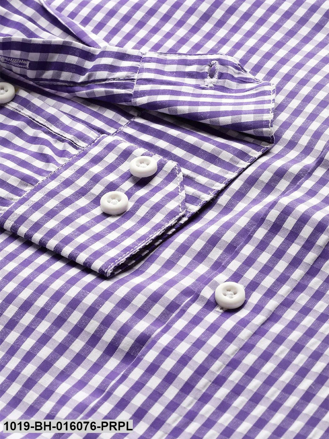 Men's Cotton Purple & White Checked Casual Shirt - Sojanya