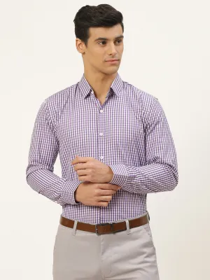 Men's Cotton Purple & White Checked Formal Shirt - Sojanya