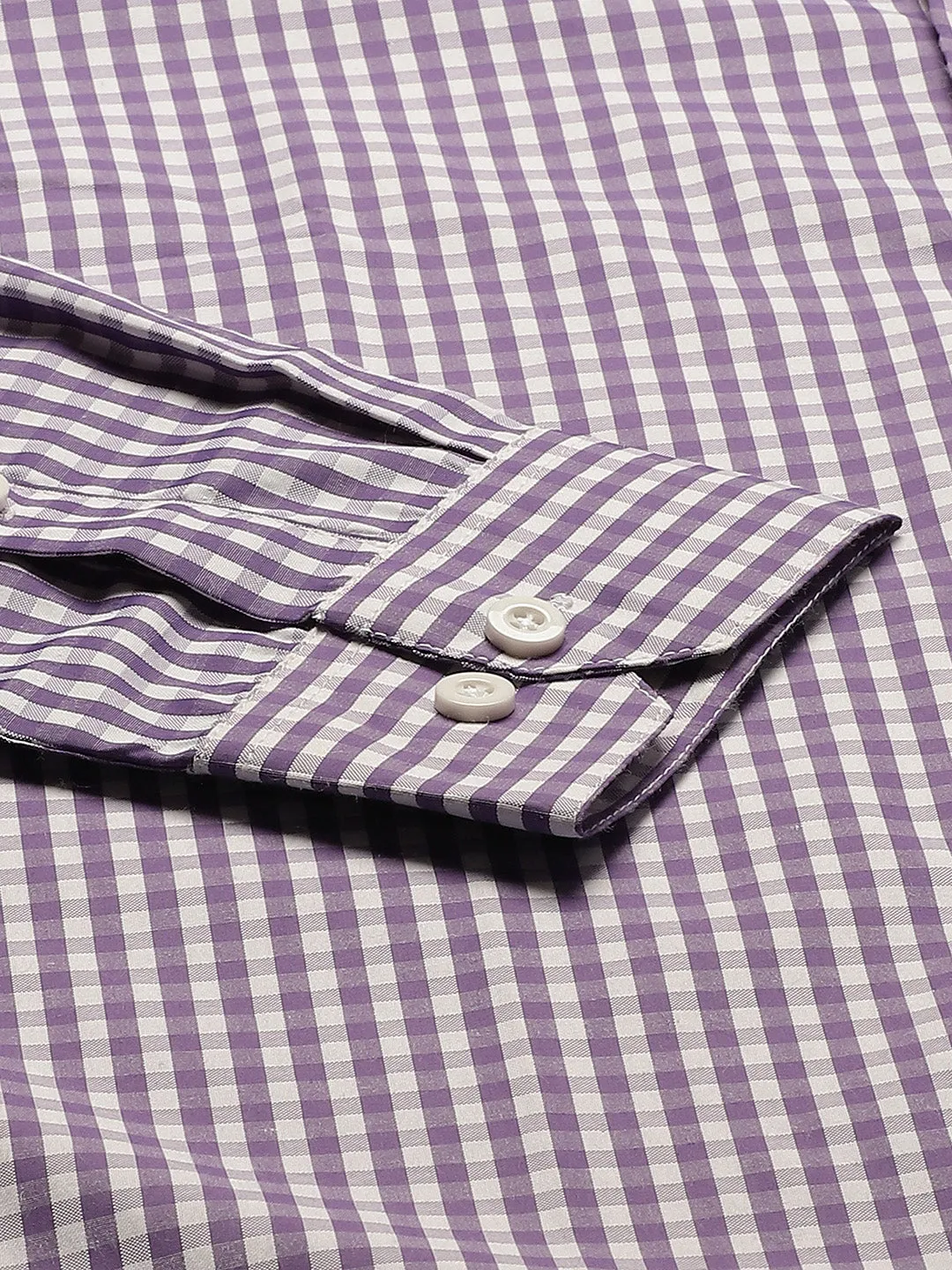 Men's Cotton Purple & White Checked Formal Shirt - Sojanya