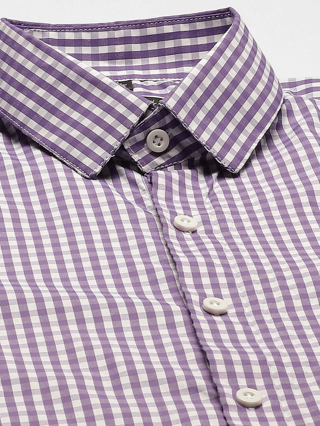 Men's Cotton Purple & White Checked Formal Shirt - Sojanya