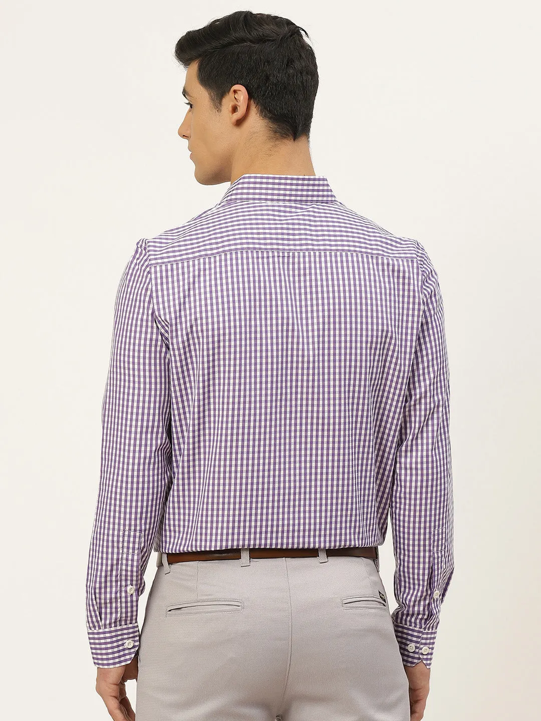 Men's Cotton Purple & White Checked Formal Shirt - Sojanya