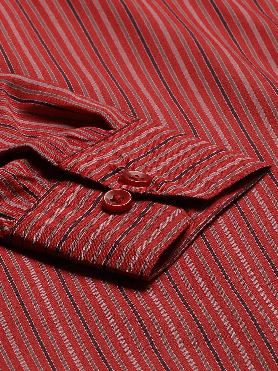 Mens Cotton Red & Multicolored Striped Formal Shirt - Sojanya