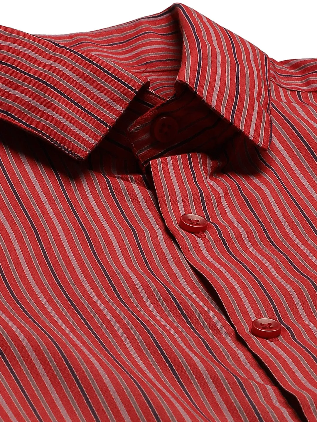 Mens Cotton Red & Multicolored Striped Formal Shirt - Sojanya