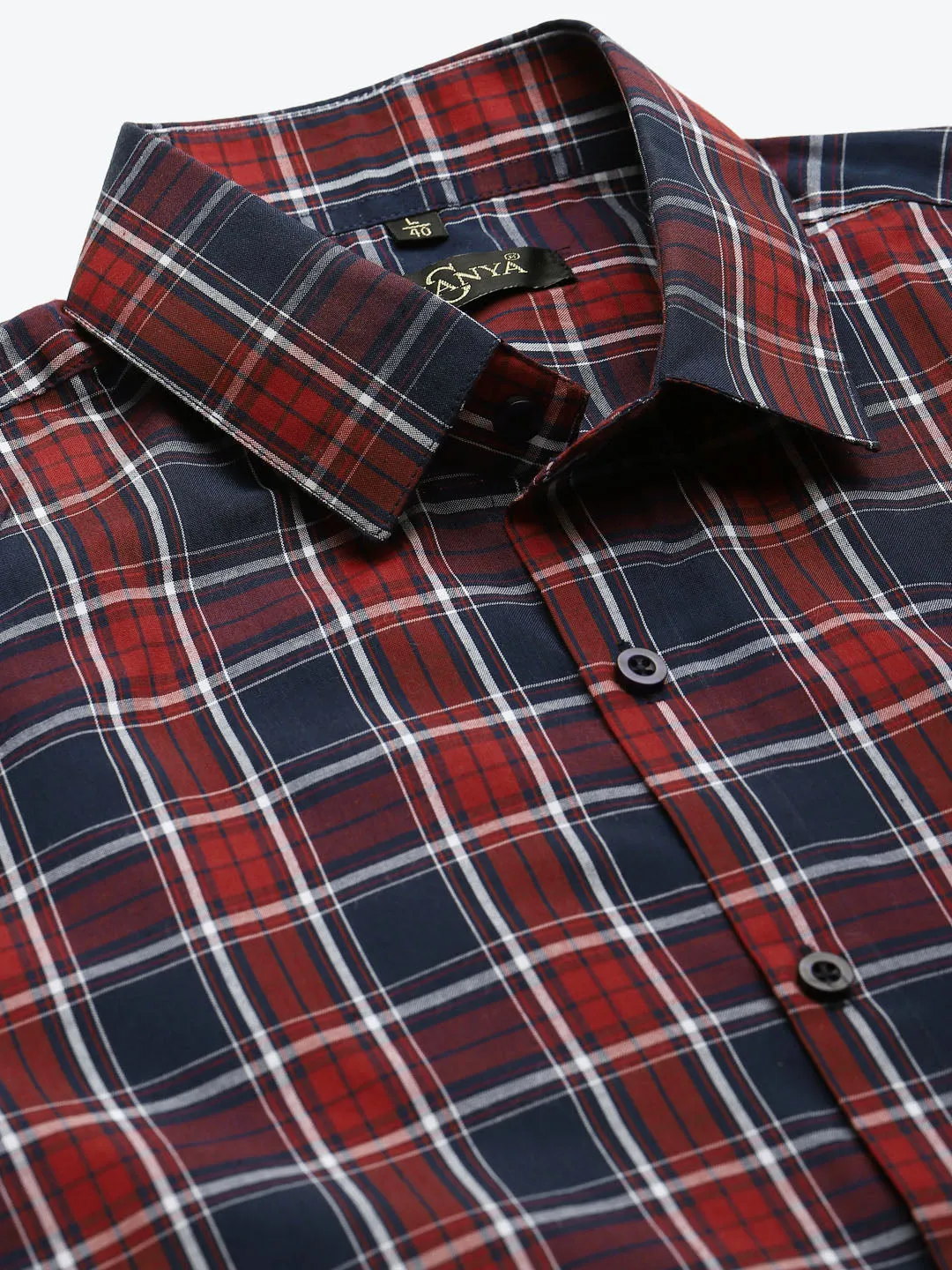 Men's Cotton Red & Navy Formal Shirt - Sojanya