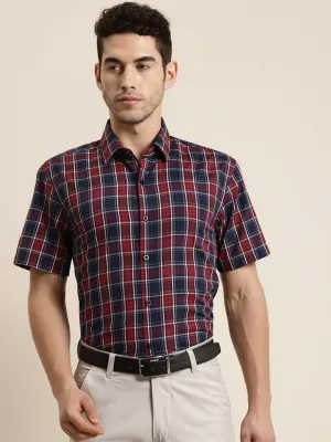 Men's Cotton Red & Navy Half sleeves Casual Shirt