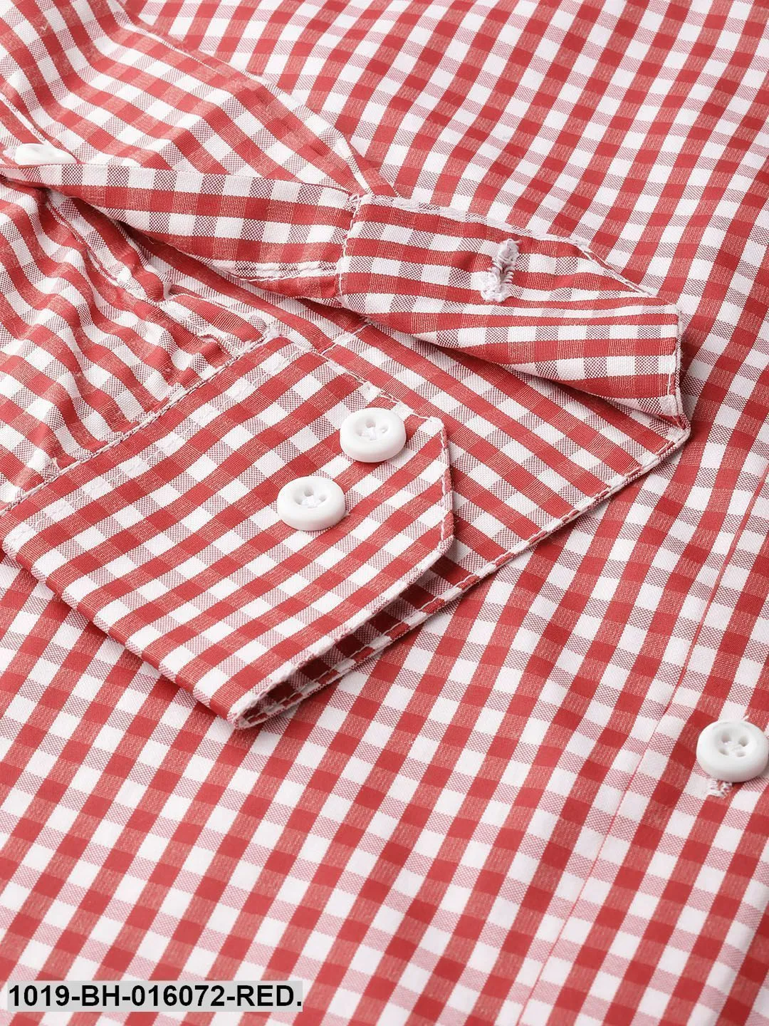 Men's Cotton Red & White Checked Casual Shirt - Sojanya