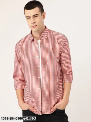 Men's Cotton Red & White Checked Casual Shirt - Sojanya