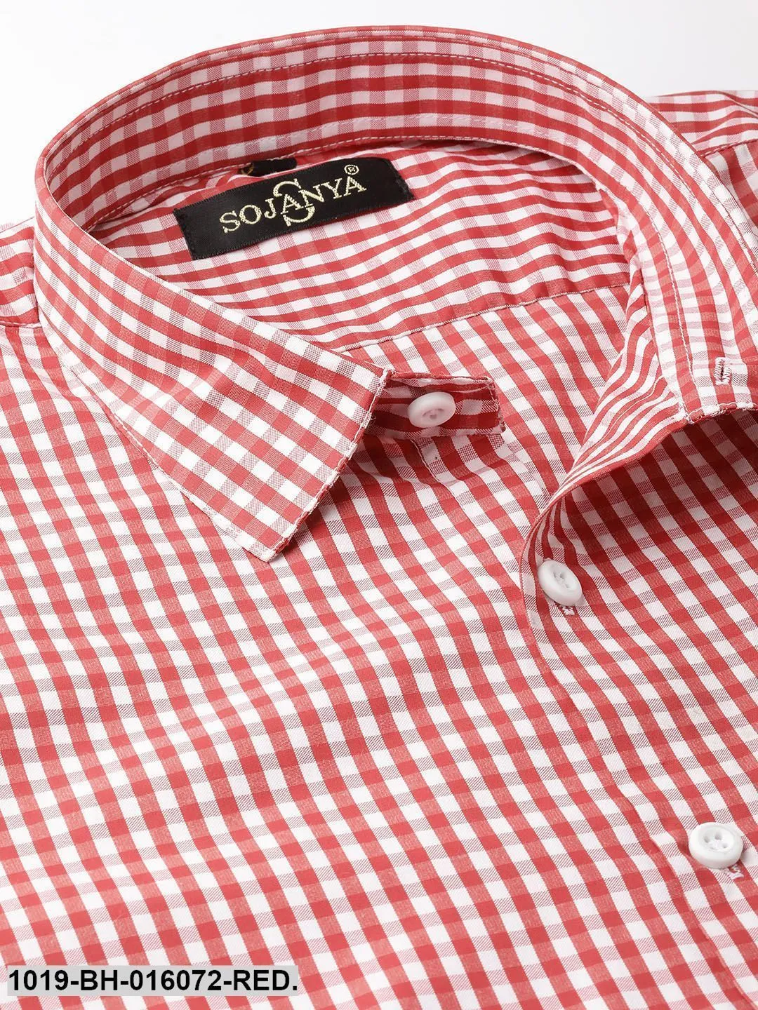 Men's Cotton Red & White Checked Casual Shirt - Sojanya