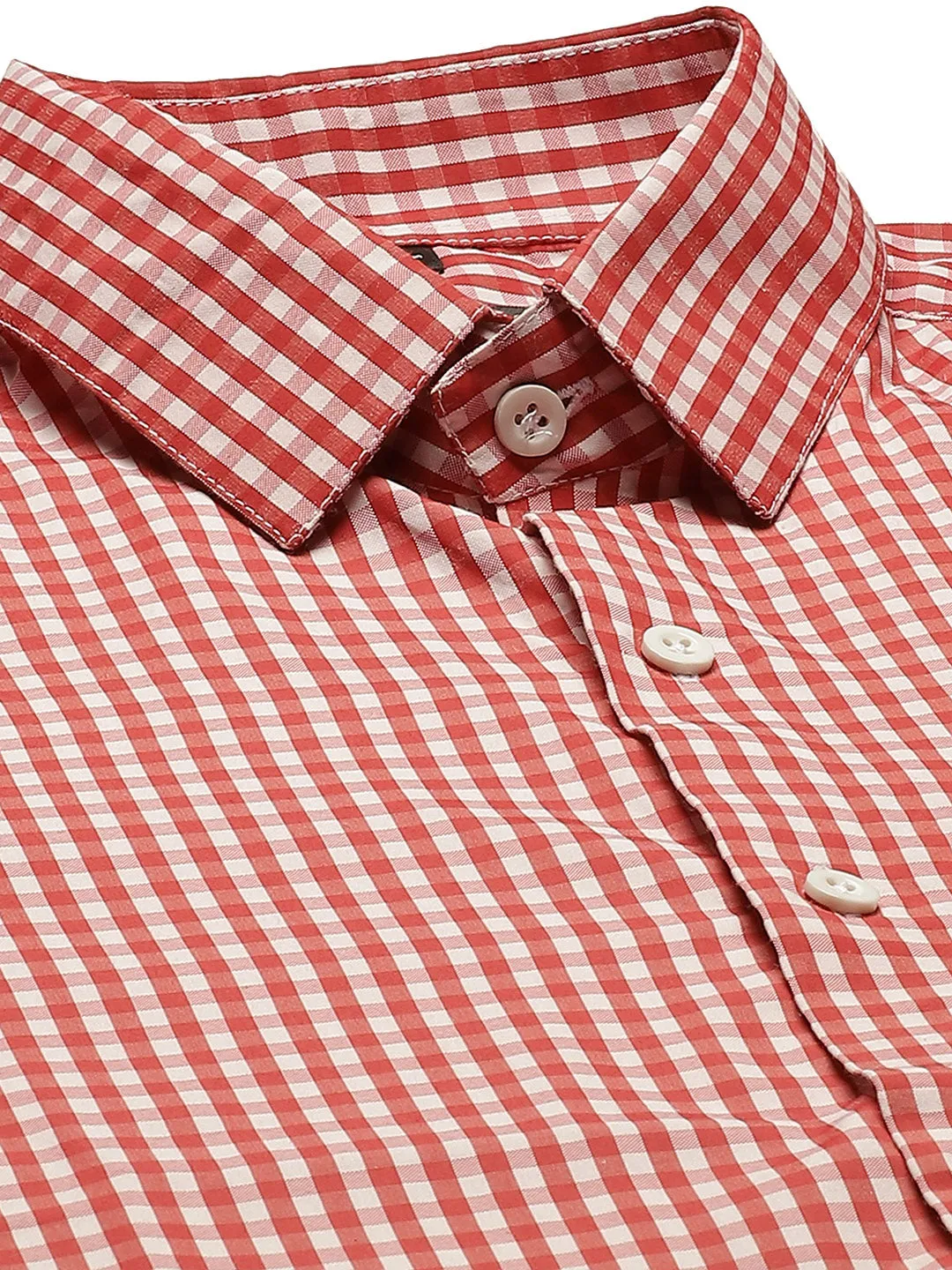 Men's Cotton Red & White Checked Formal Shirt - Sojanya