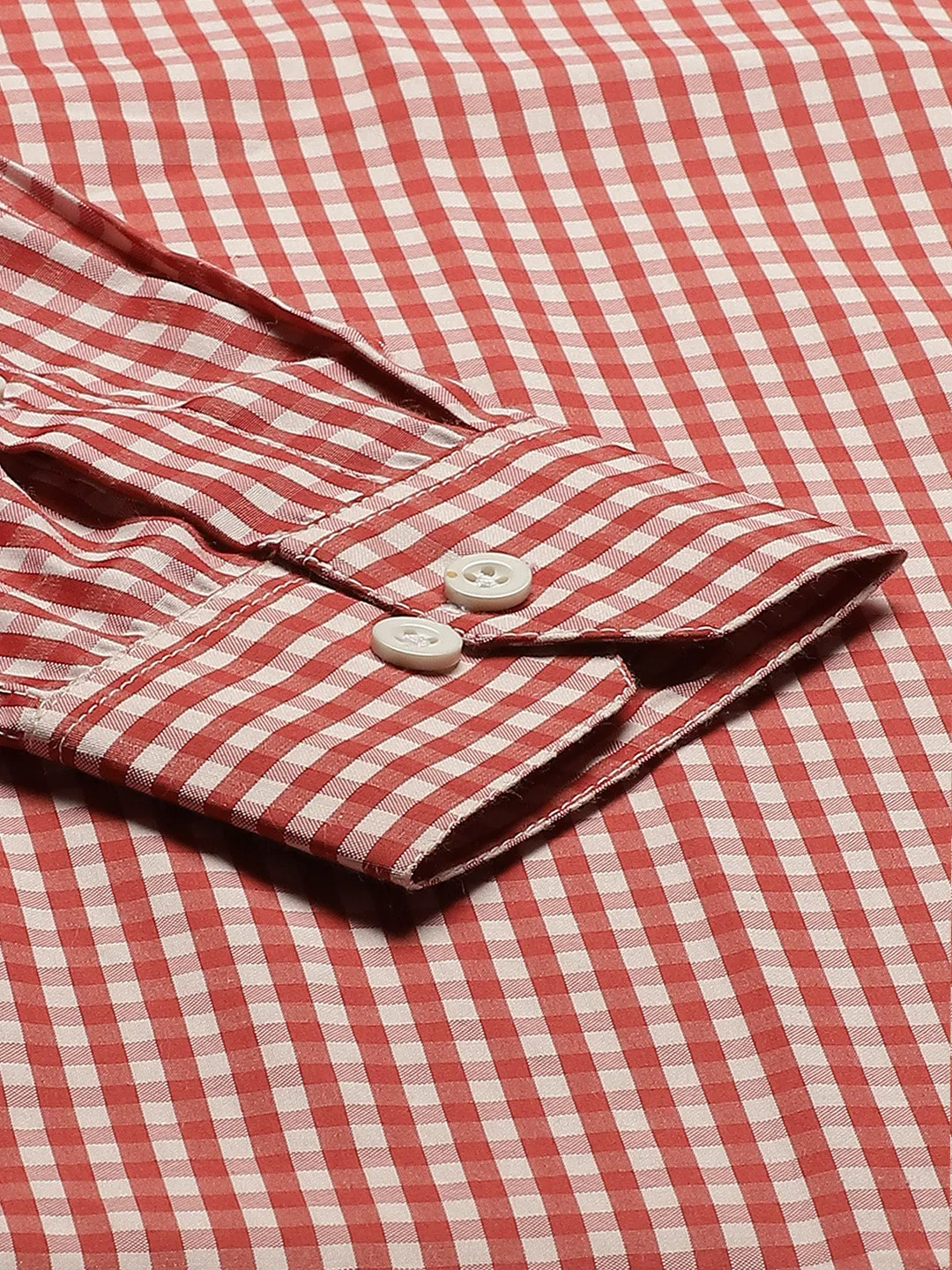 Men's Cotton Red & White Checked Formal Shirt - Sojanya