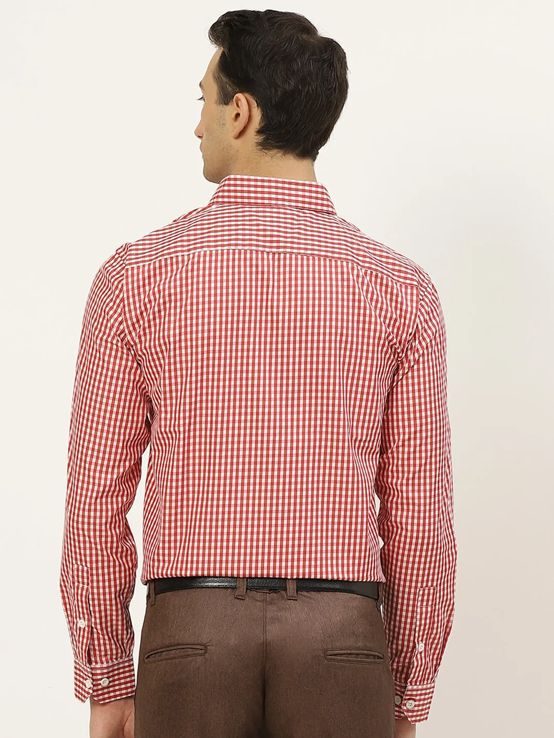 Men's Cotton Red & White Checked Formal Shirt - Sojanya