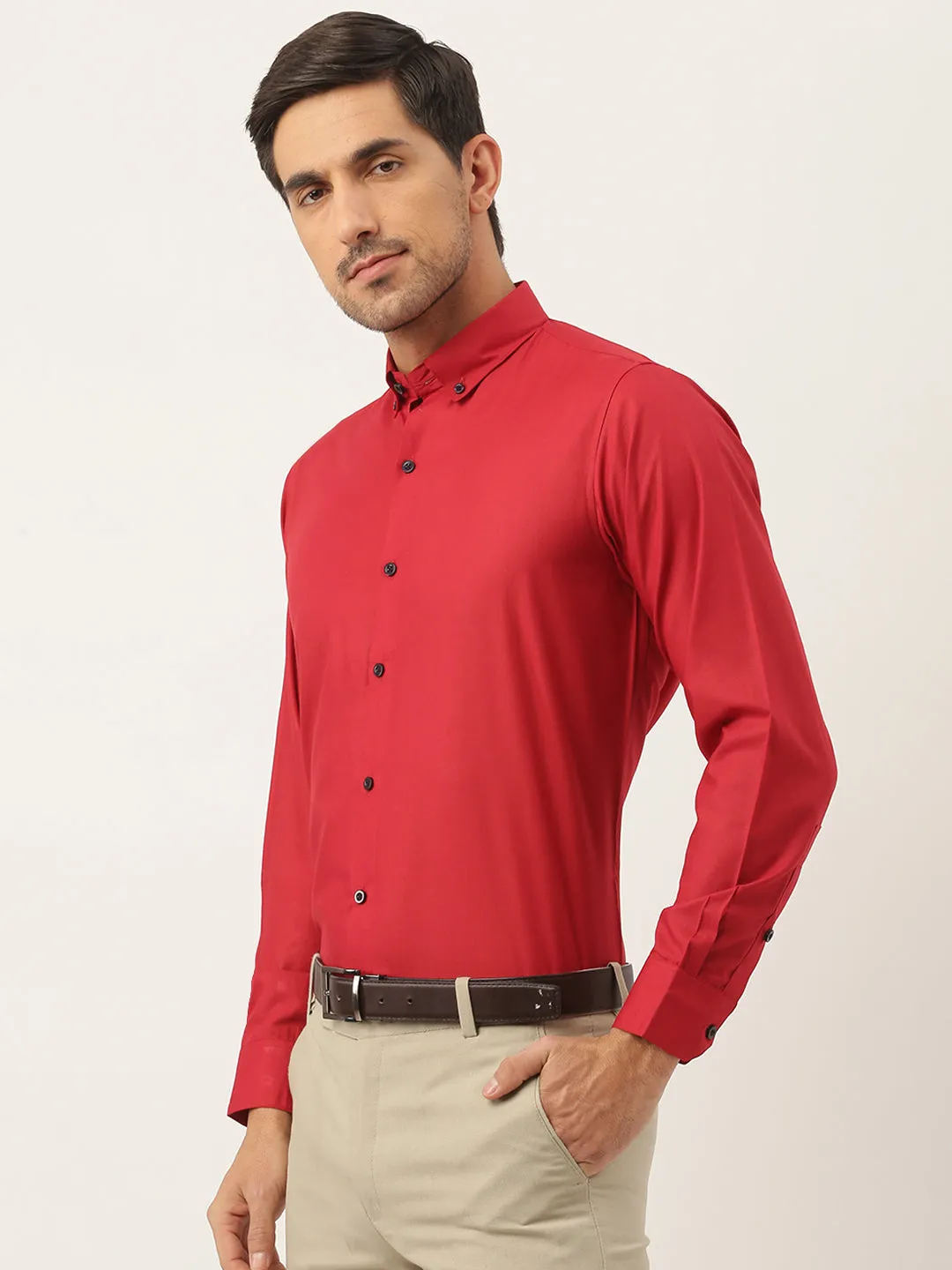 Men's Cotton Red Formal Shirt - Sojanya