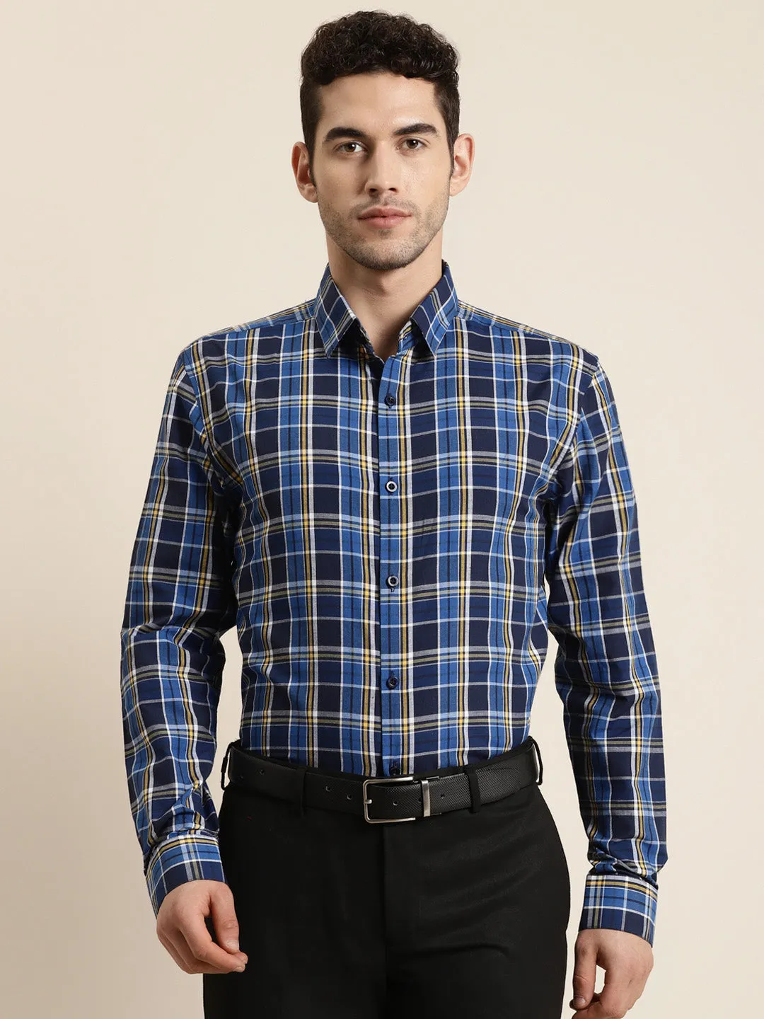 Men's Cotton Royal blue & Navy Blue Casual Shirt