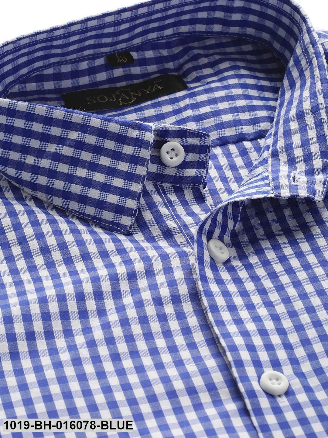 Men's Cotton Royal Blue & White Checked Casual Shirt - Sojanya