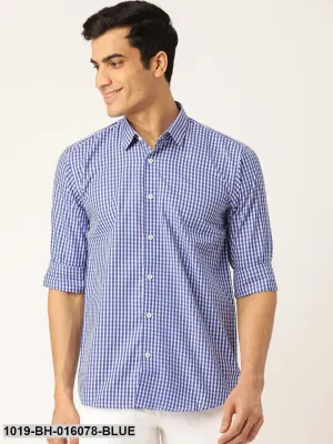 Men's Cotton Royal Blue & White Checked Casual Shirt - Sojanya