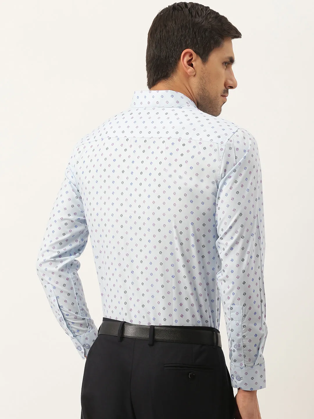 Mens Cotton Sky Blue & Multi Printed Formal Shirt - Sojanya