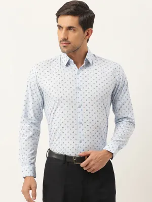 Mens Cotton Sky Blue & Multi Printed Formal Shirt - Sojanya