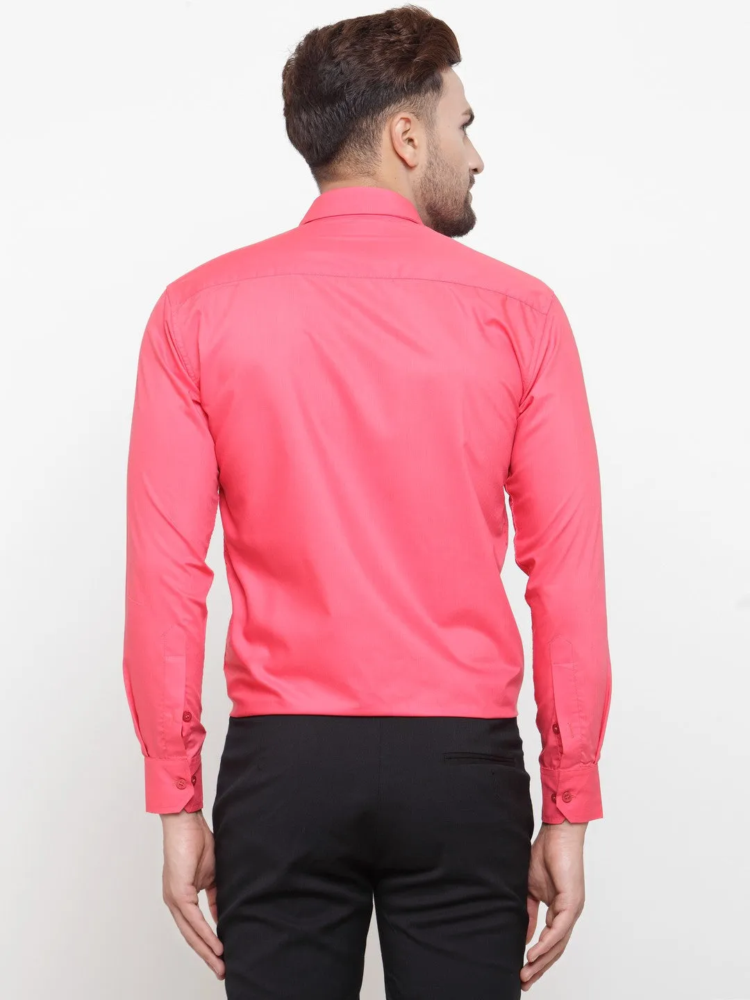 Men's Cotton Solid Coral Red Formal Shirt's ( SF 361Coral ) - Jainish