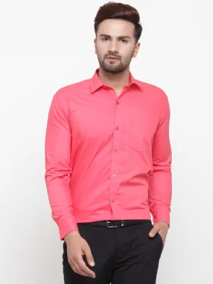 Men's Cotton Solid Coral Red Formal Shirt's ( SF 361Coral ) - Jainish