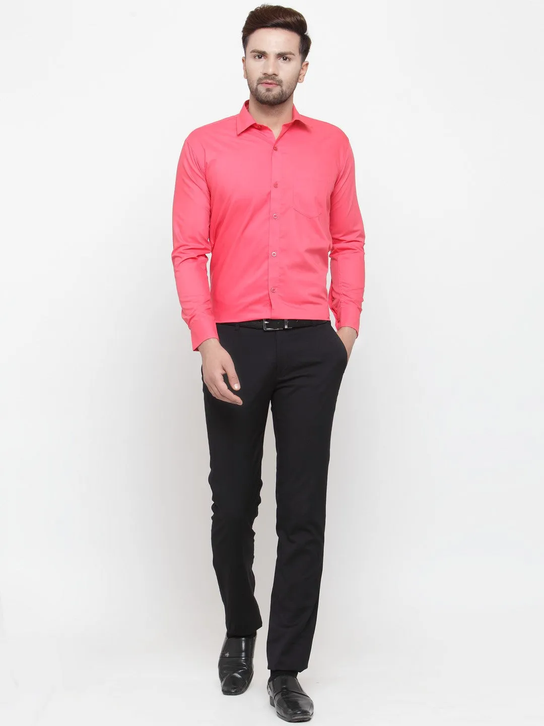 Men's Cotton Solid Coral Red Formal Shirt's ( SF 361Coral ) - Jainish