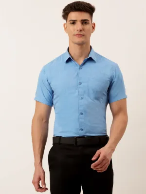 Men's Cotton Solid Half Sleeve Formal Shirts ( SF 811Light-Blue ) - Jainish