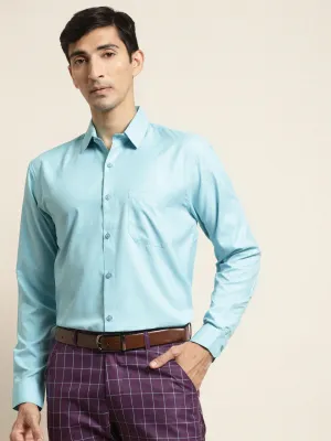 Men's Cotton Turquoise Blue Formal Classic Shirt - Sojanya