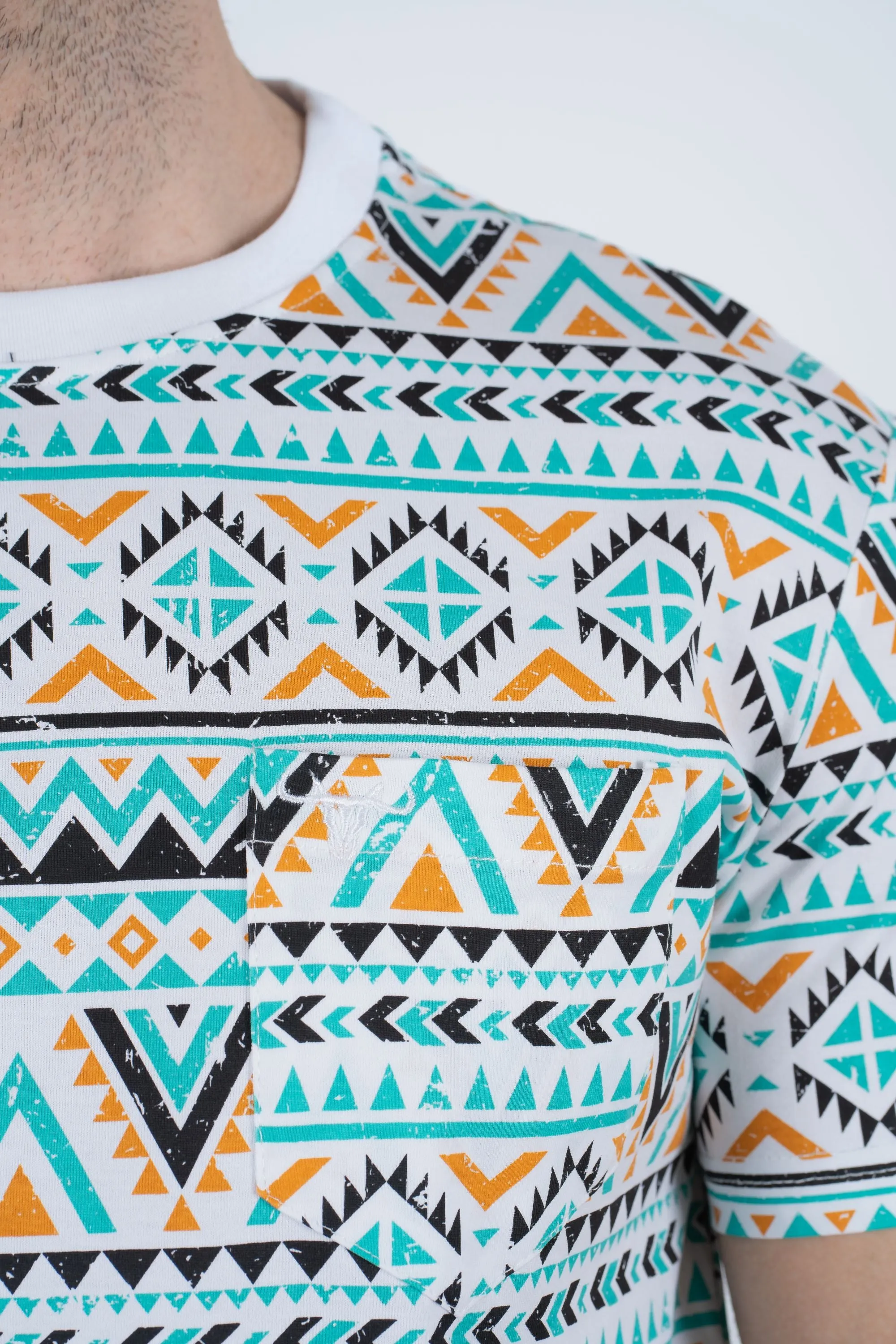 Men's Cotton White Aztec Print T-shirt