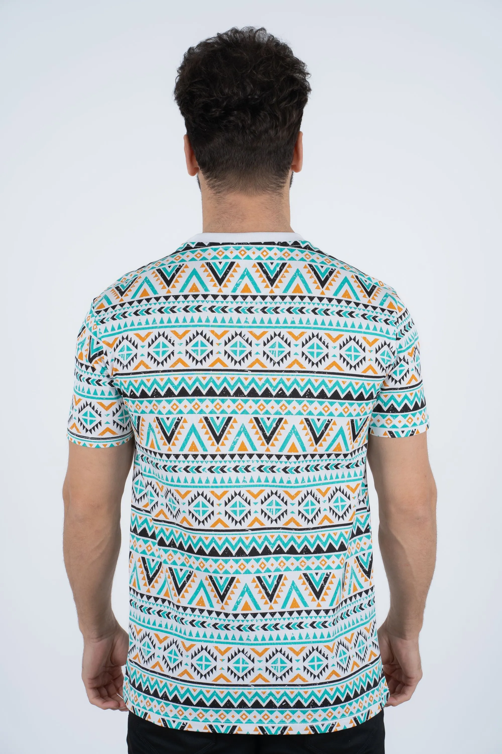 Men's Cotton White Aztec Print T-shirt