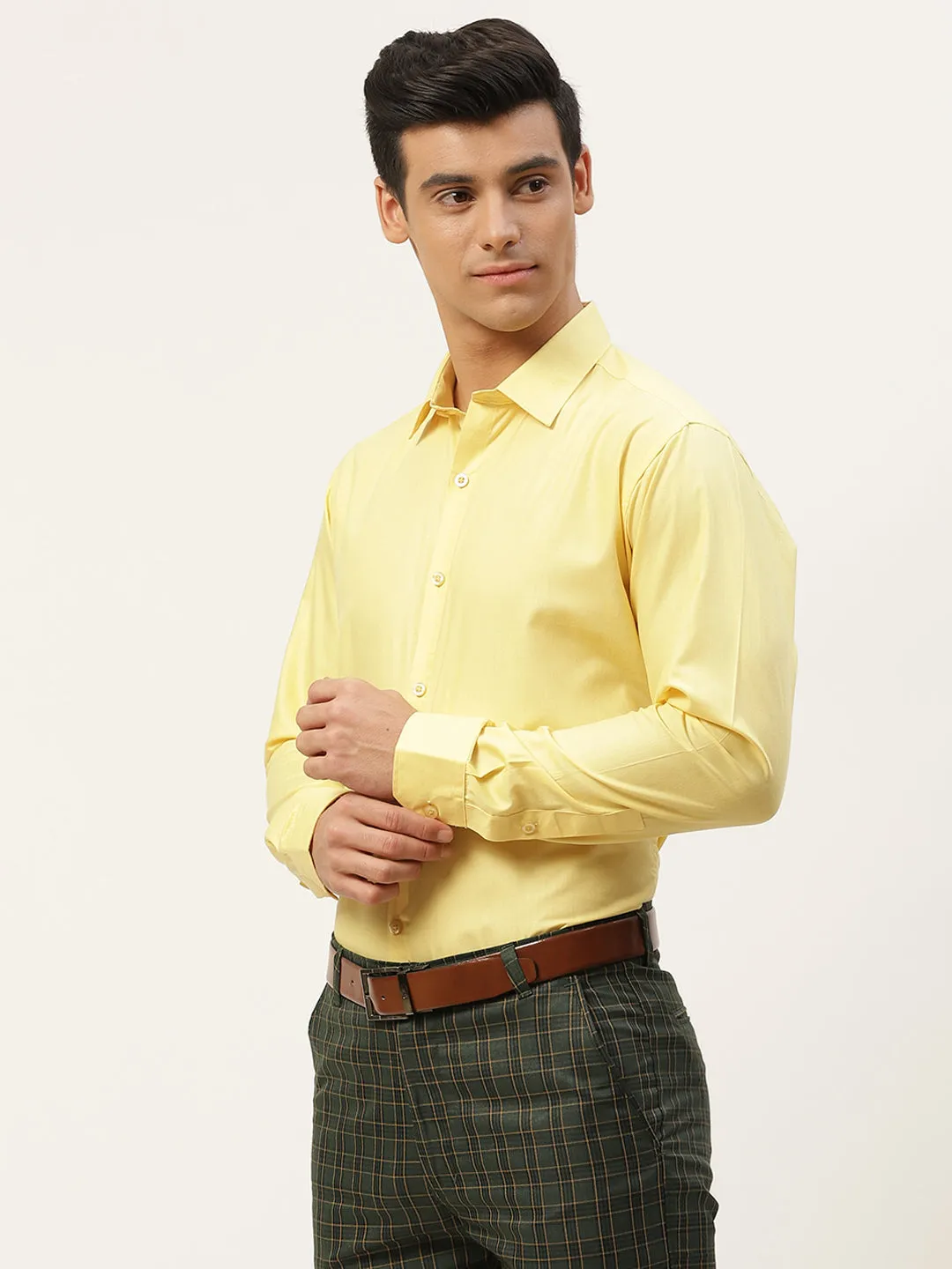 Men's Cotton Yellow Classic Formal Shirt - Sojanya