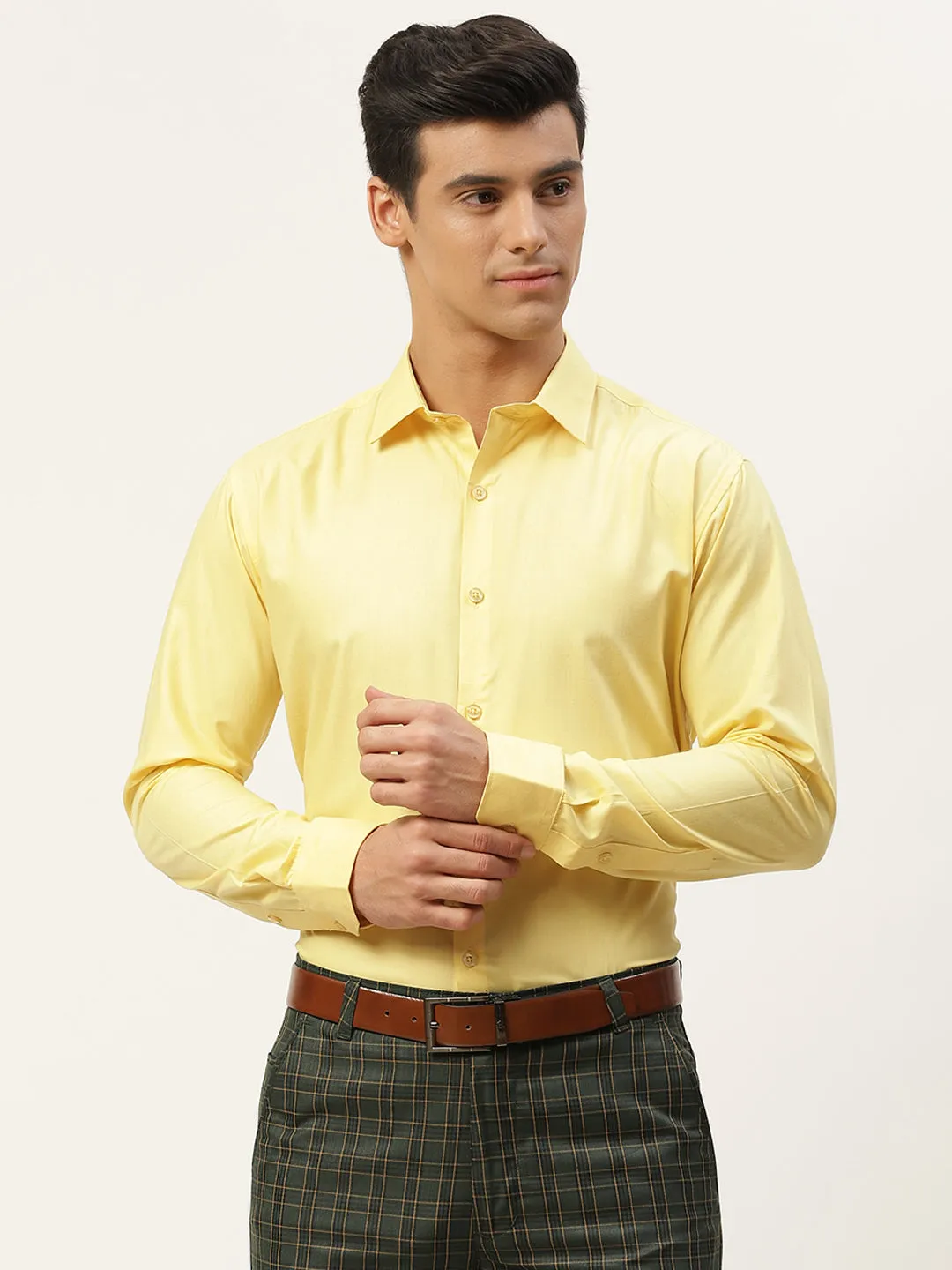 Men's Cotton Yellow Classic Formal Shirt - Sojanya