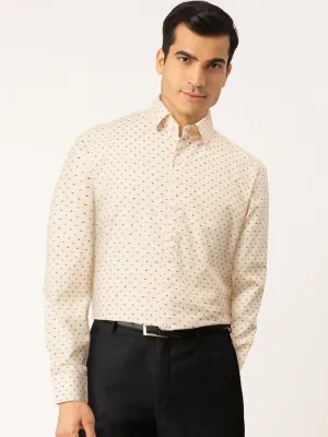 Men's Cream Cotton Printed Formal Shirts ( SF 716Cream ) - Jainish