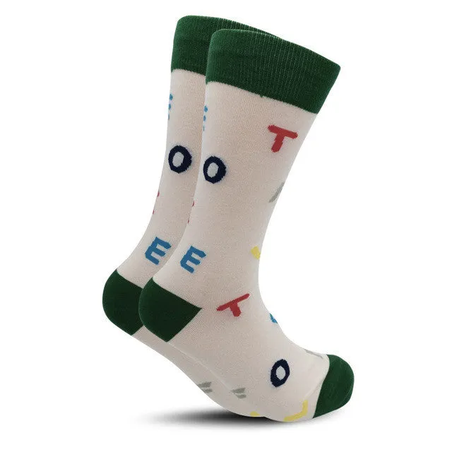 Men's Crew Length Cotton Happy Socks, British Style Argyle Pattern Designs