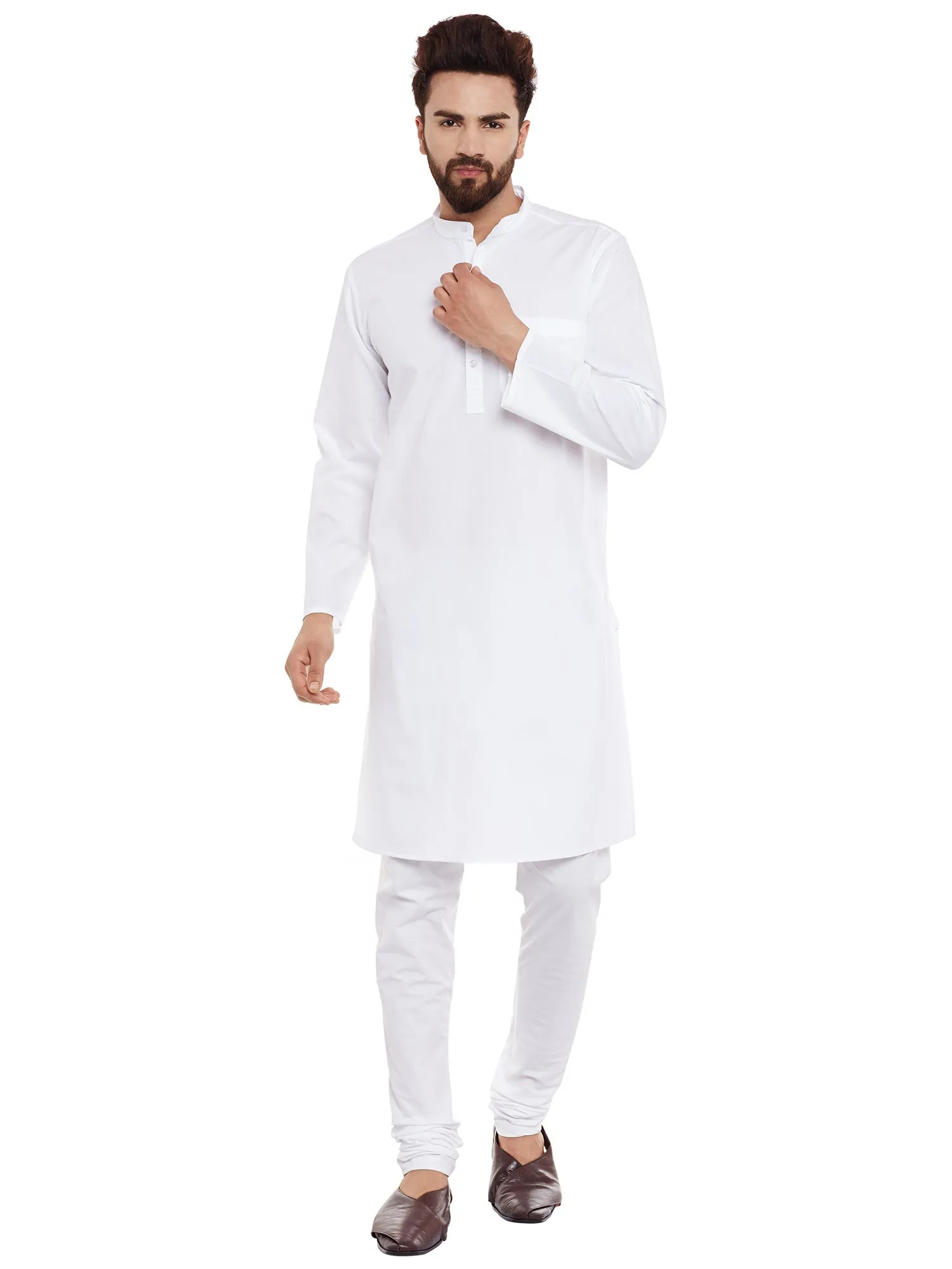 Men's Crisp White Cotton Solid Kurta - Even Apparels