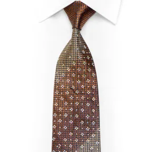 Men's Crystal Rhinestone Necktie Brown Geometric On Navy With Sparkles