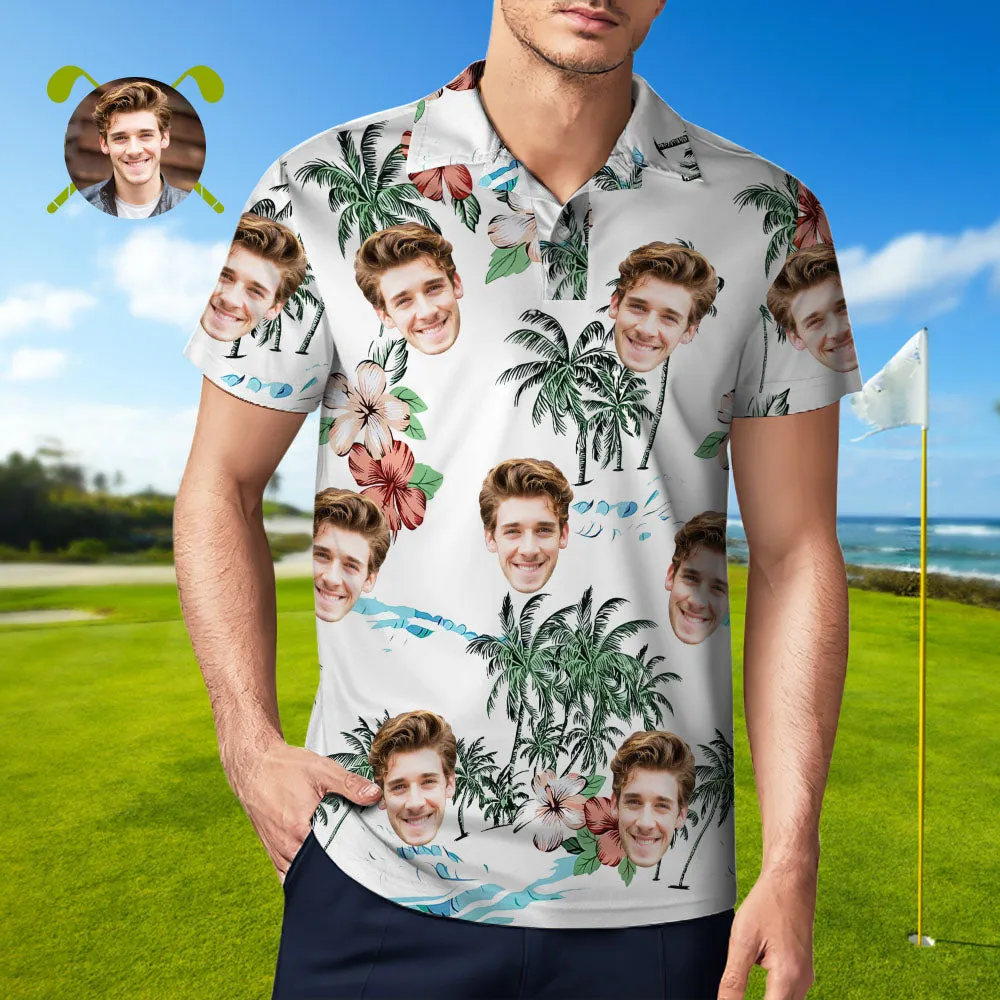 Men's Custom Face Polo Shirt Personalised Hawaiian Golf Shirts - Hawaiian Style Flowers