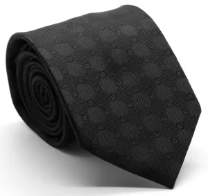 Mens Dads Classic Black Geometric Pattern Business Casual Necktie & Hanky Set W-8