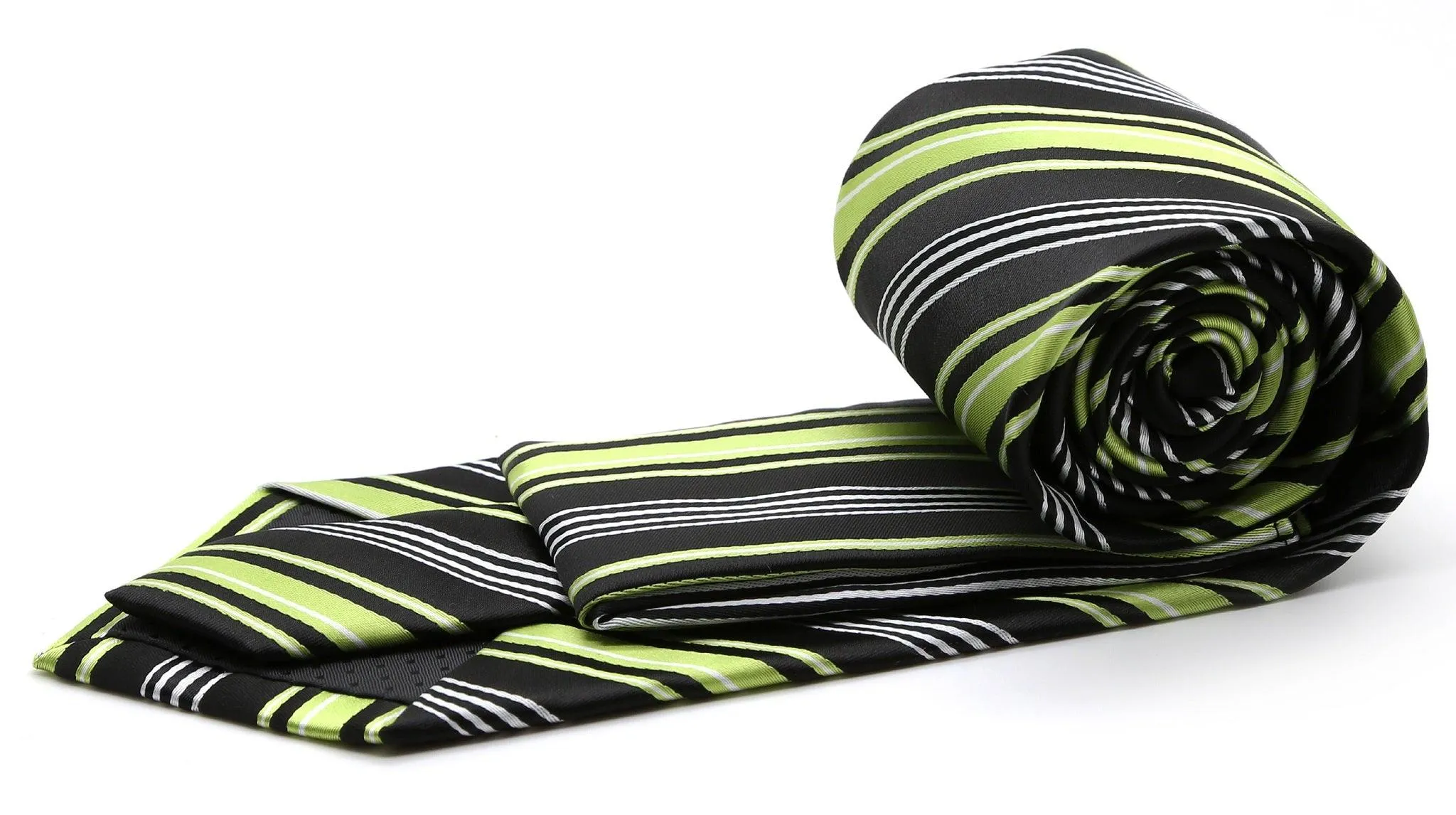 Mens Dads Classic Black Green Striped Pattern Business Casual Necktie & Hanky Set D-2