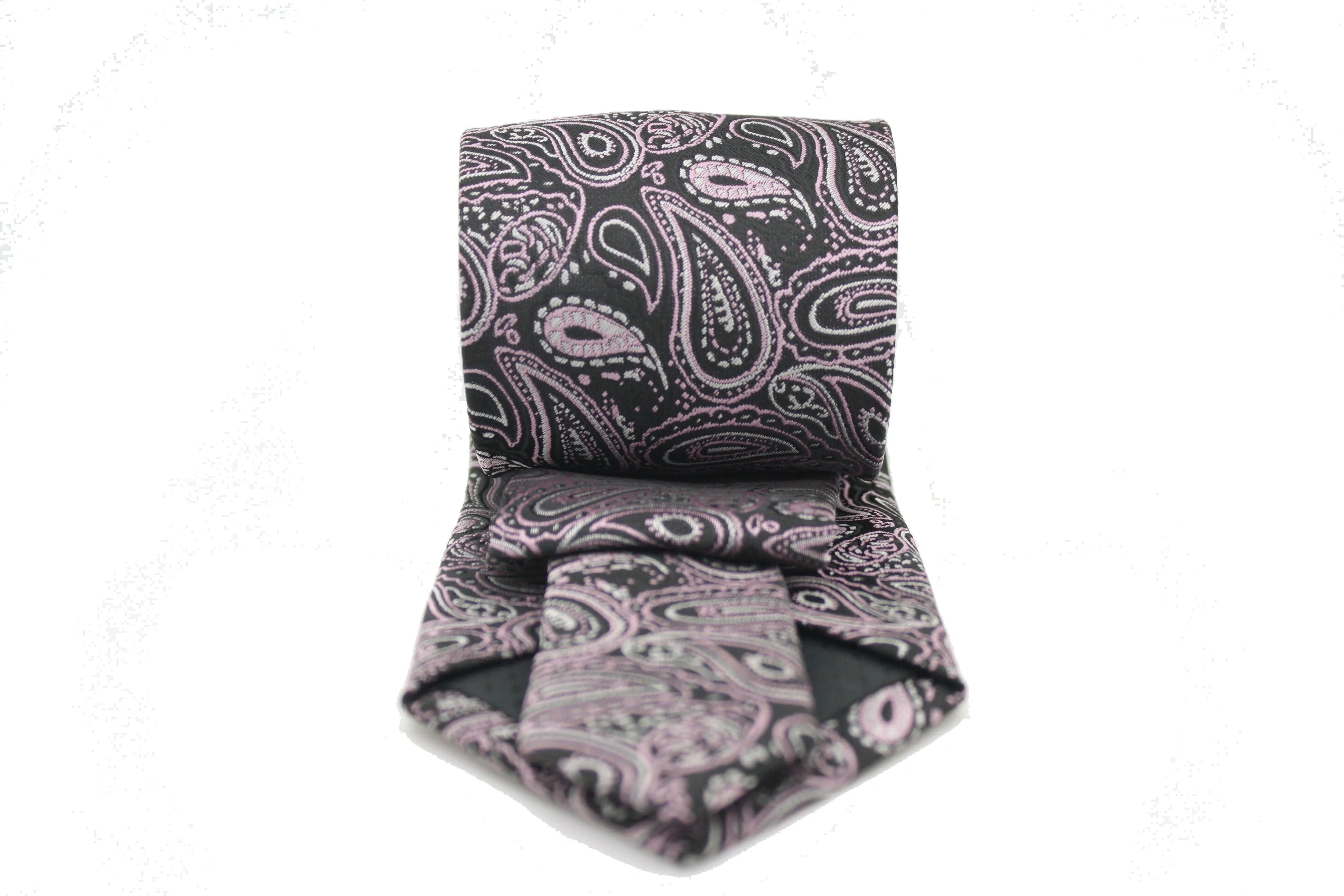 Mens Dads Classic Black Pink Paisley Pattern Business Casual Necktie & Hanky Set GF-2