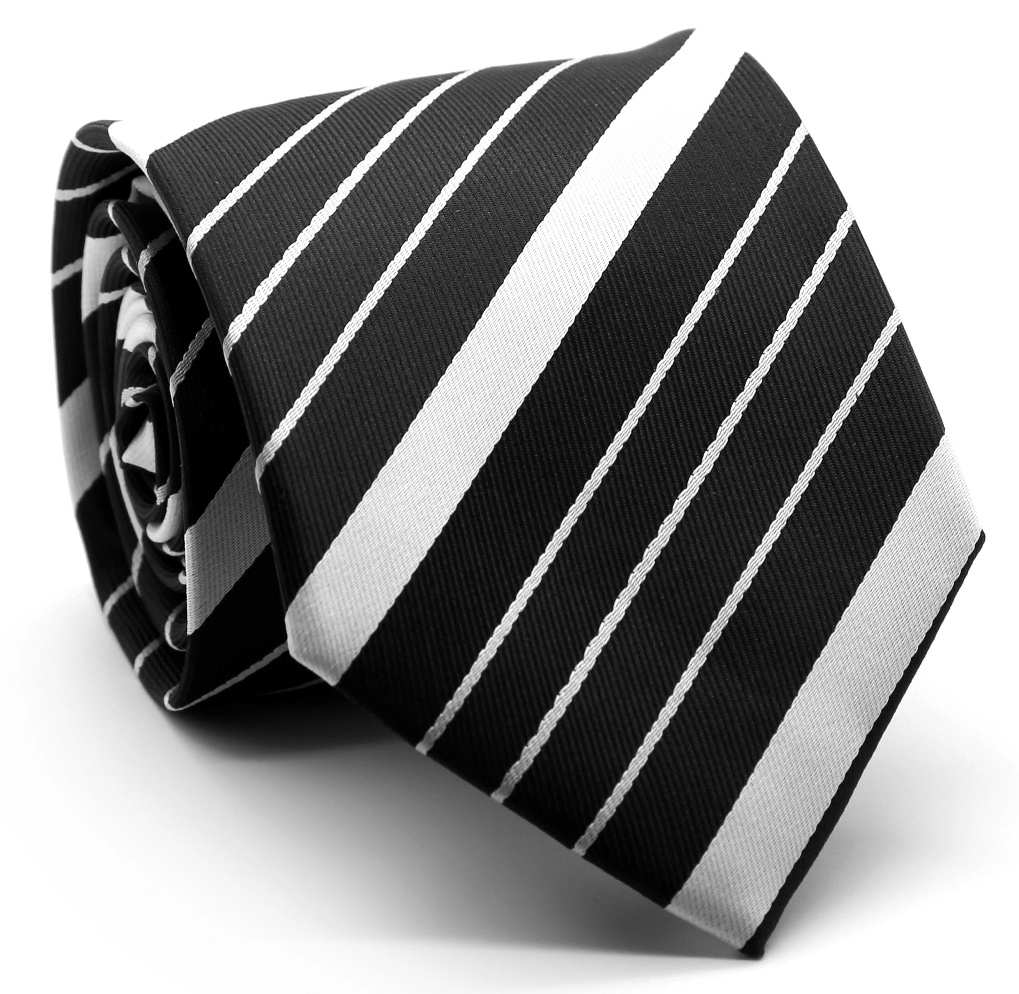 Mens Dads Classic Black Striped Pattern Business Casual Necktie & Hanky Set EO