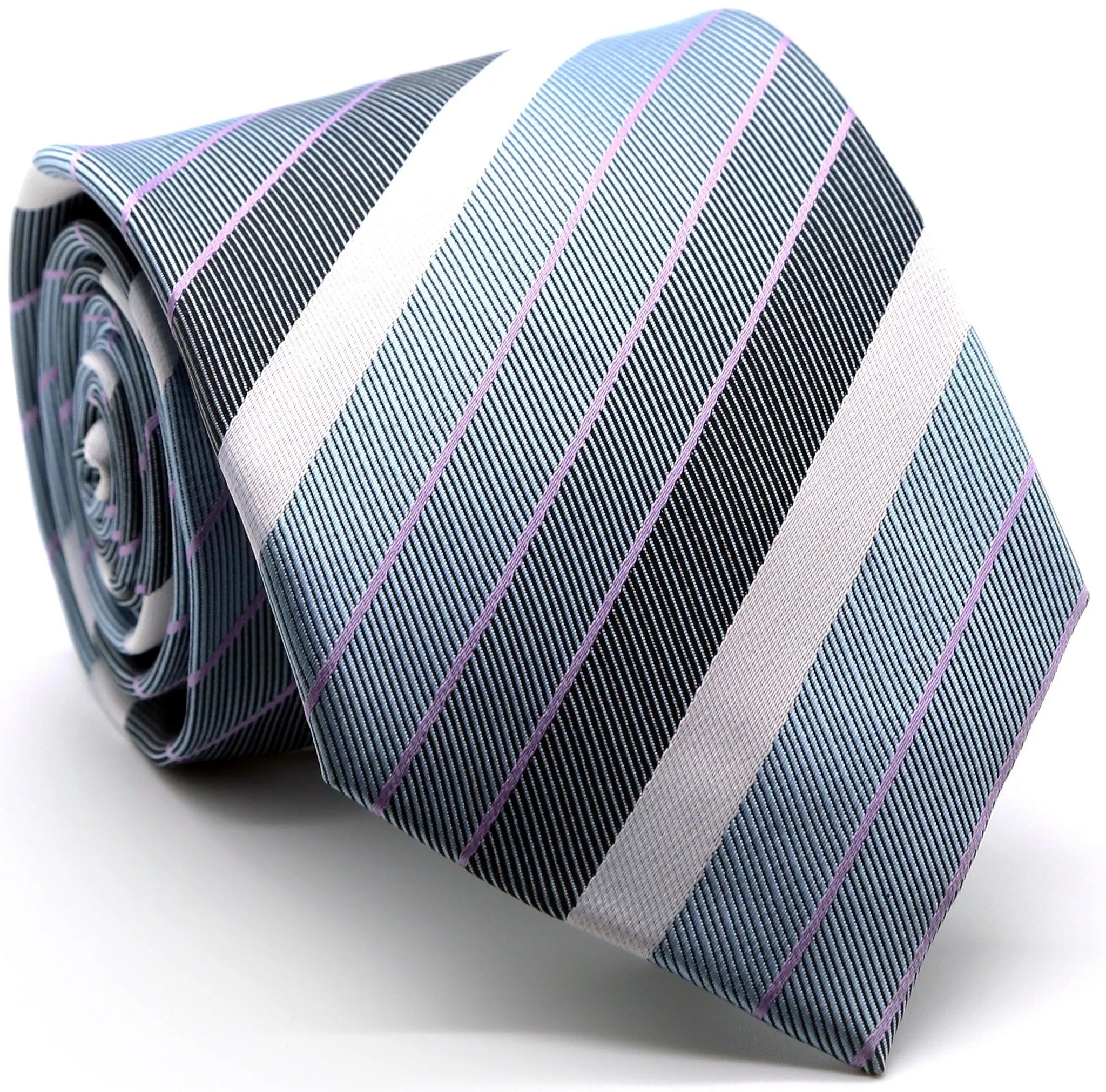 Mens Dads Classic Black Striped Pattern Business Casual Necktie & Hanky Set EO