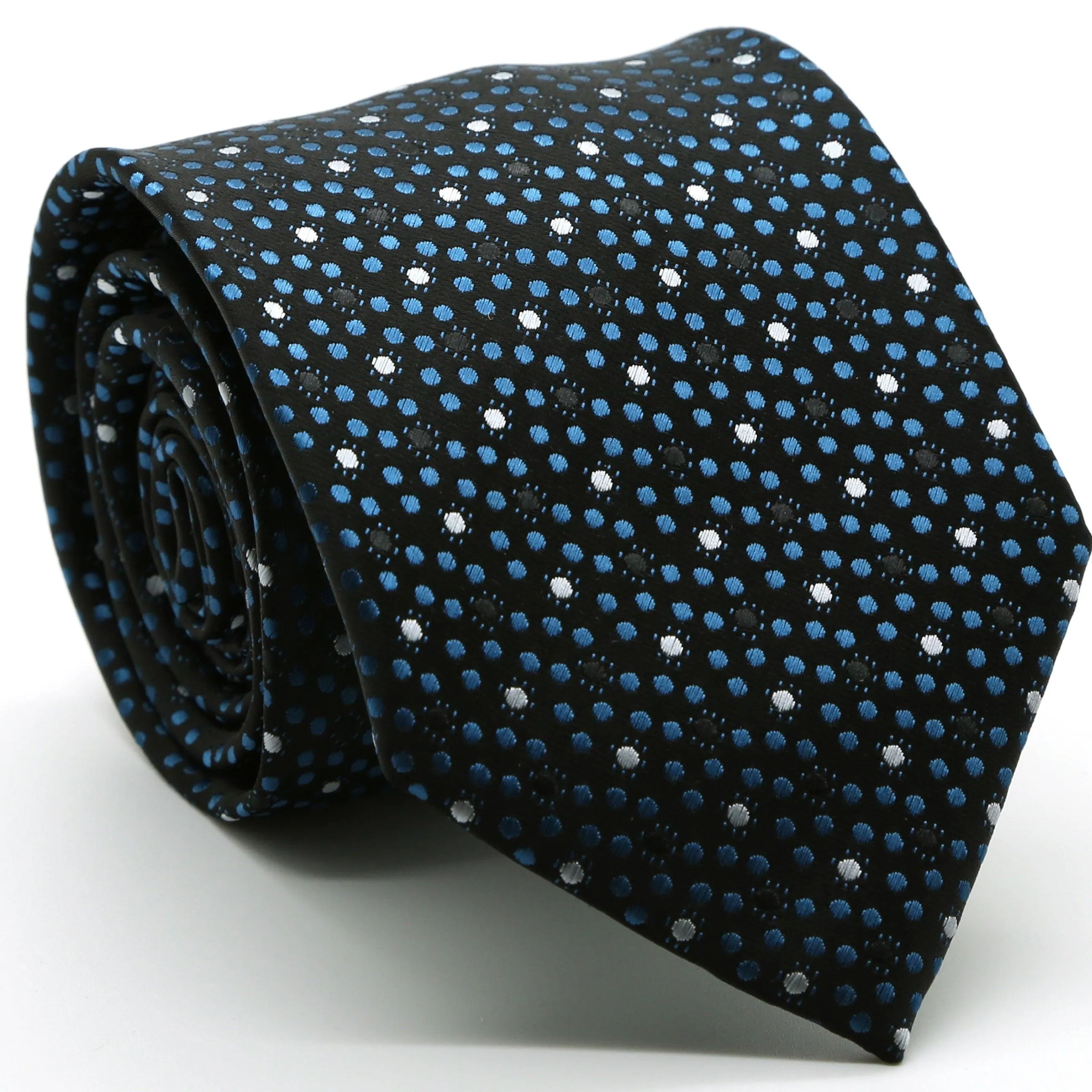 Mens Dads Classic Black/Blue Dot Pattern Business Casual Necktie & Hanky Set M-12