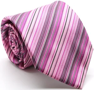 Mens Dads Classic Fuchsia Striped Pattern Business Casual Necktie & Hanky Set S-2