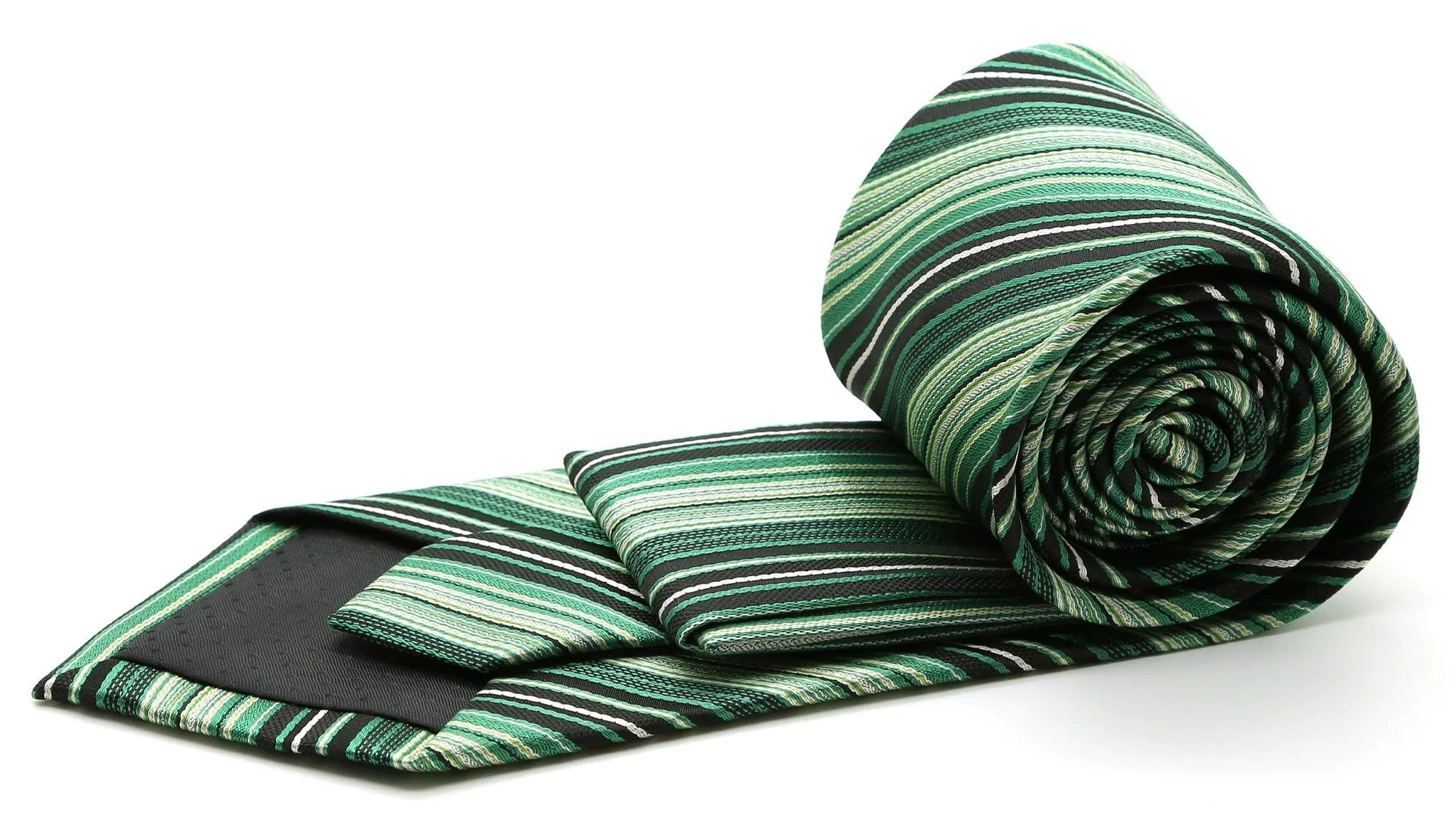 Mens Dads Classic Green Striped Pattern Business Casual Necktie & Hanky Set S-9